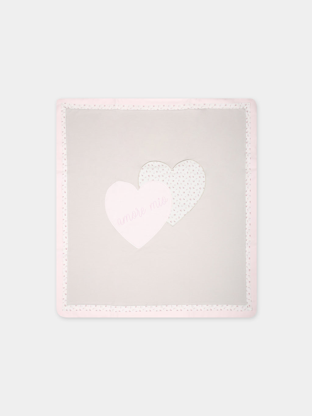 Coperta beige per neonata con cuori e scritta